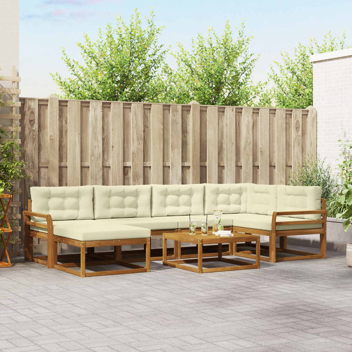 vidaXL Salon de jardin 7 pcs Bois d'acacia massif Naturel