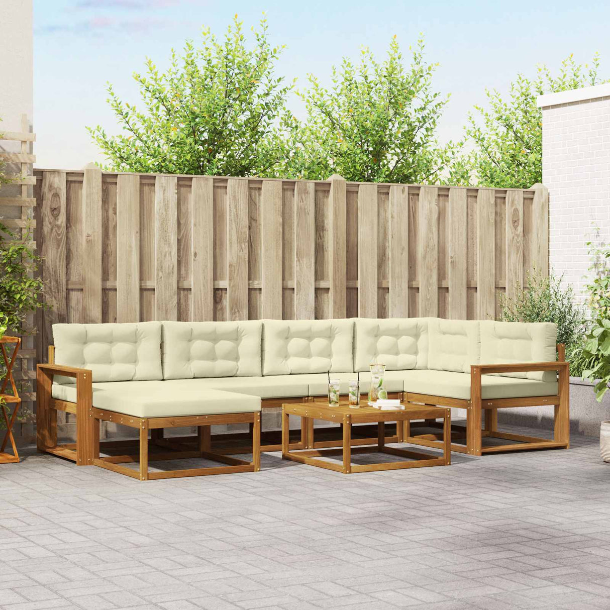 vidaXL Salon de jardin 7 pcs Bois d'acacia massif Naturel