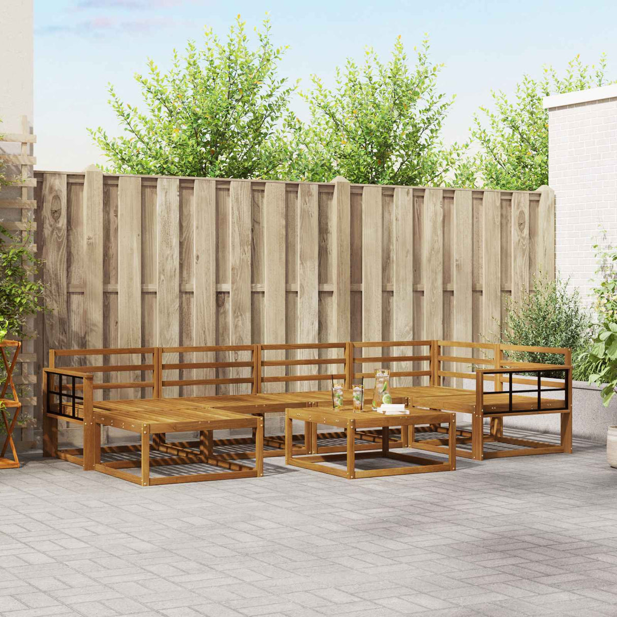 vidaXL Salon de jardin 7 pcs Bois d'acacia massif Naturel