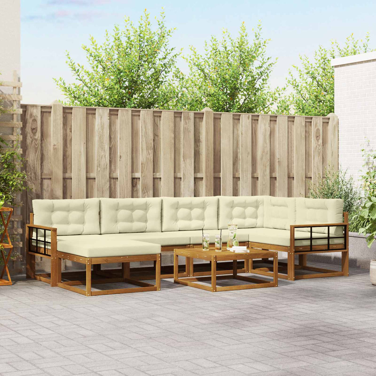 vidaXL Salon de jardin 7 pcs Bois d'acacia massif Naturel