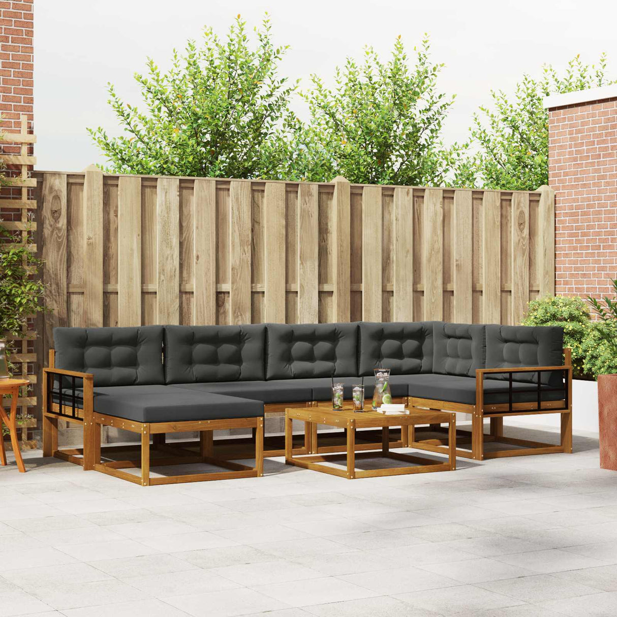 vidaXL Salon de jardin 7 pcs Bois d'acacia massif Naturel