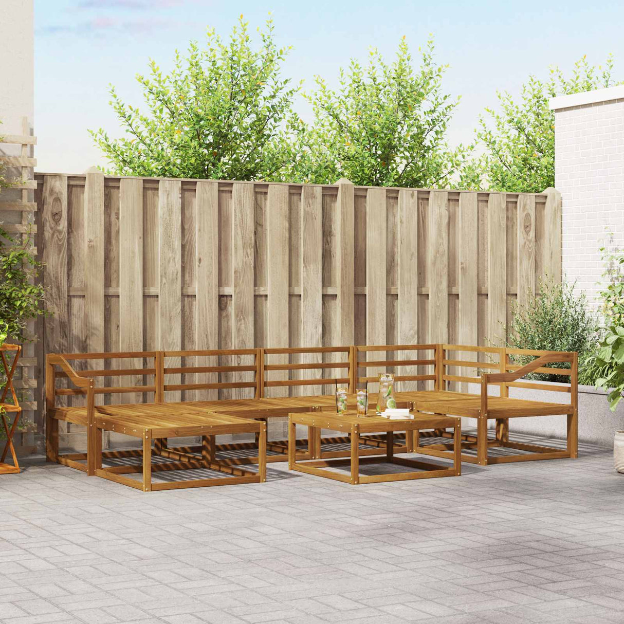 vidaXL Salon de jardin 7 pcs Bois d'acacia massif Naturel