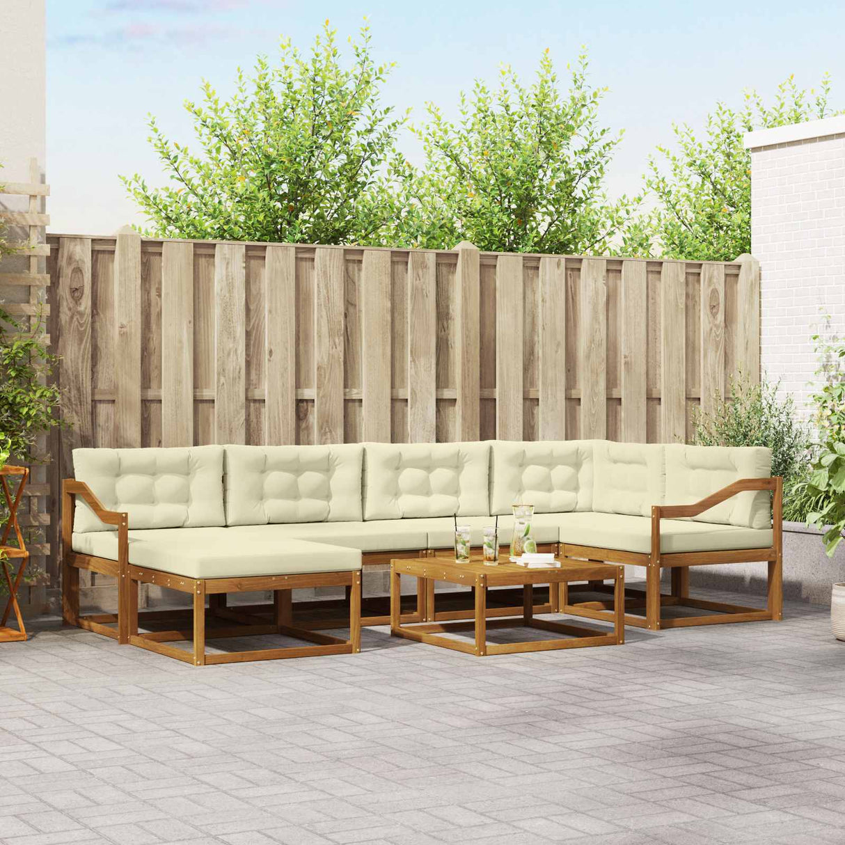 vidaXL Salon de jardin 7 pcs Bois d'acacia massif Naturel