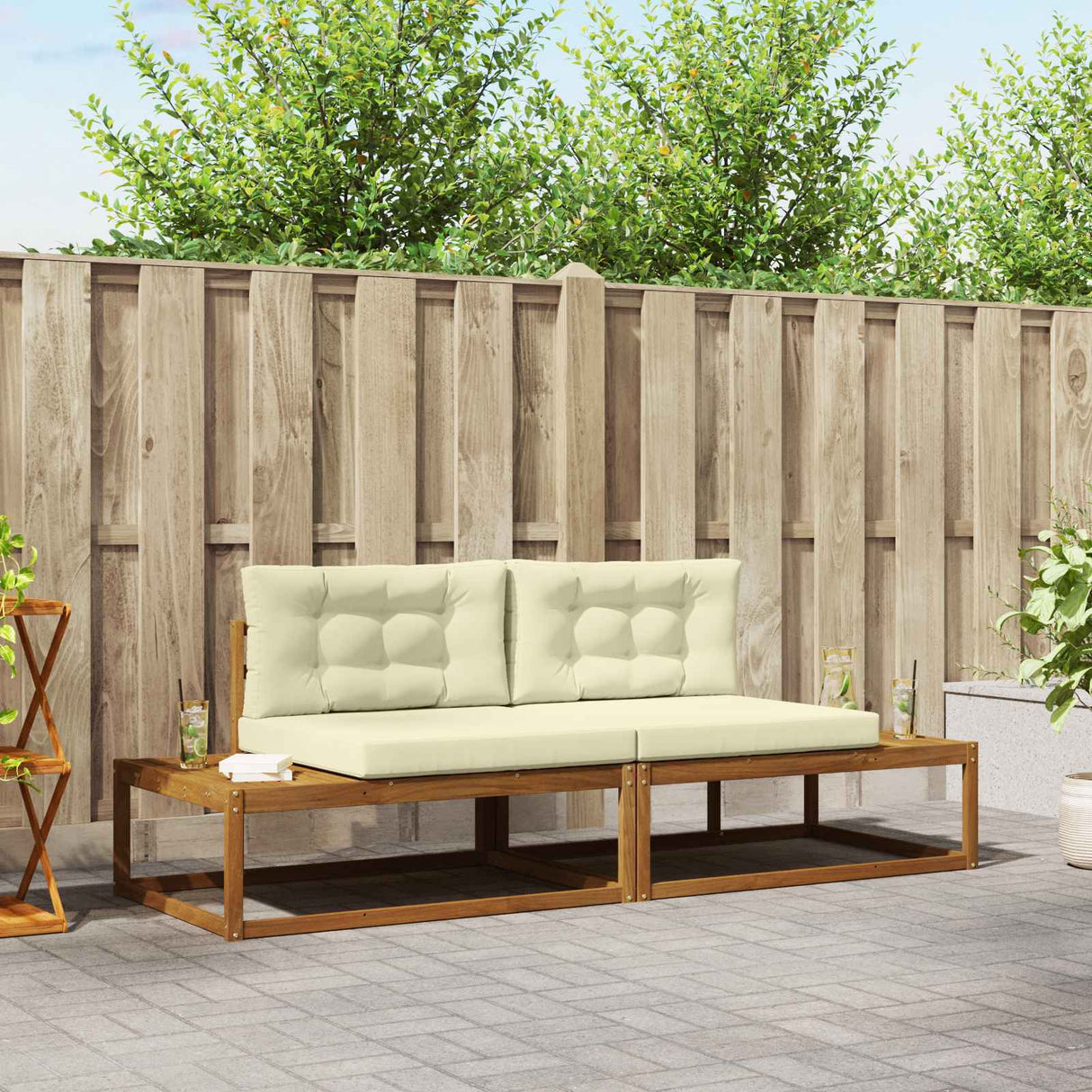 vidaXL Outdoor Sofa Set with Cushions 2 Pieces Natural and Anthracite