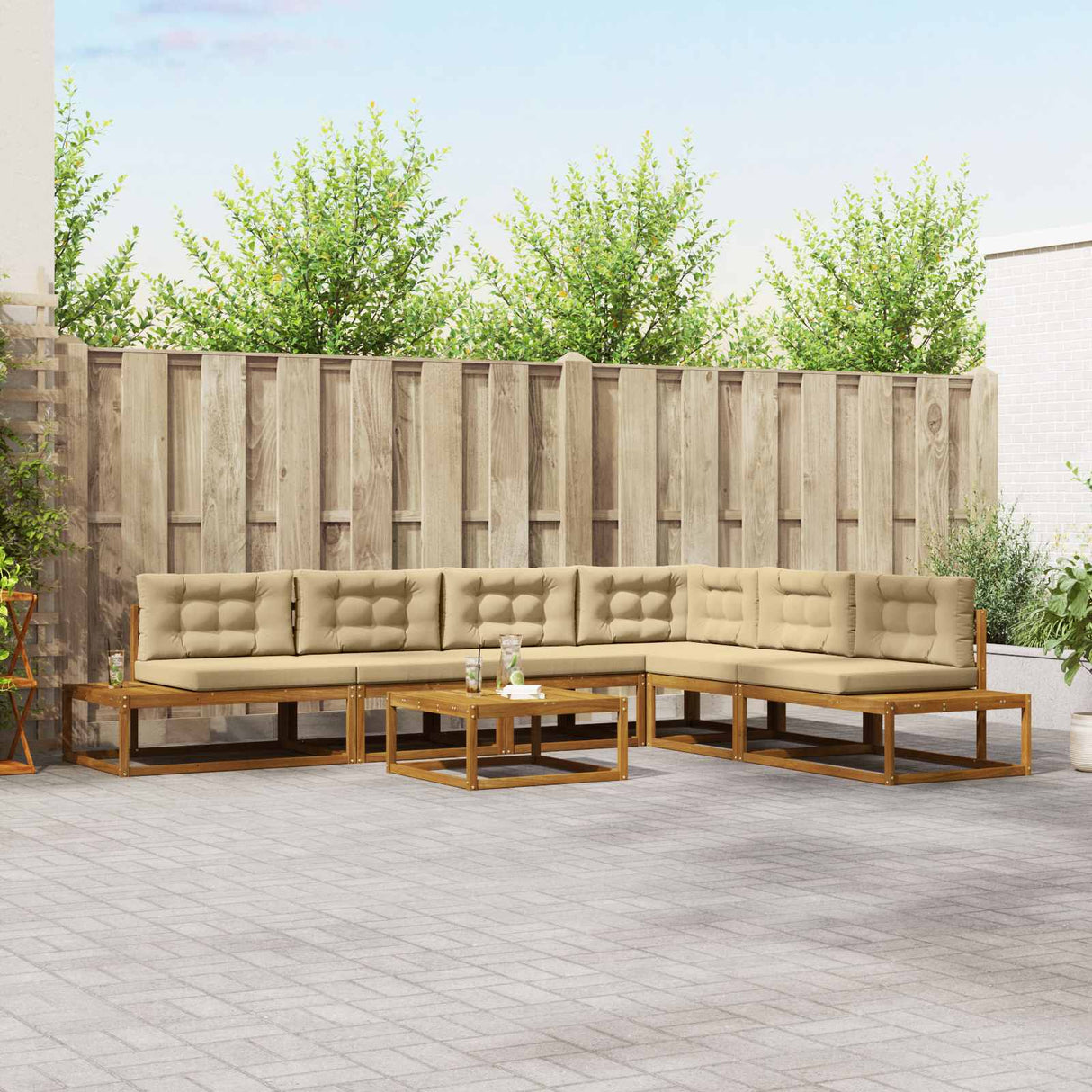 vidaXL Outdoor Sofa Set 7 Pieces Natural Solid Acacia Wood