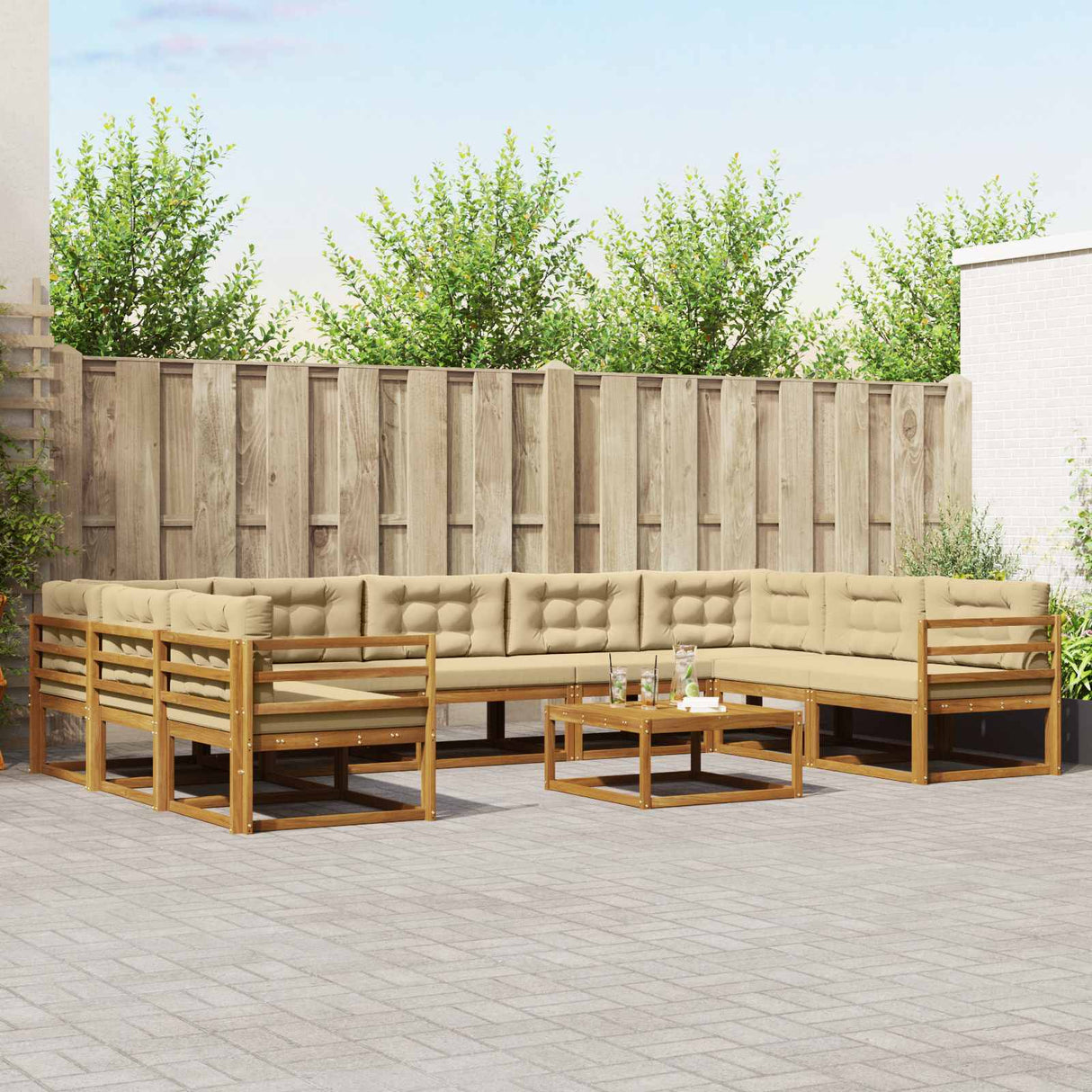 vidaXL Buiten bank set 10 pcs Naturel Massief Acacia Hout