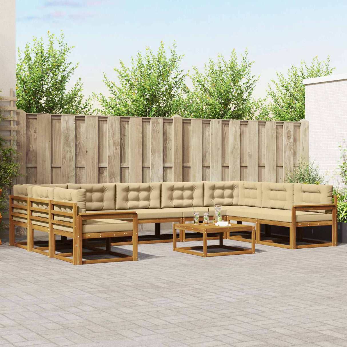 vidaXL Buiten bank set 10 pcs Naturel Massief Acacia Hout