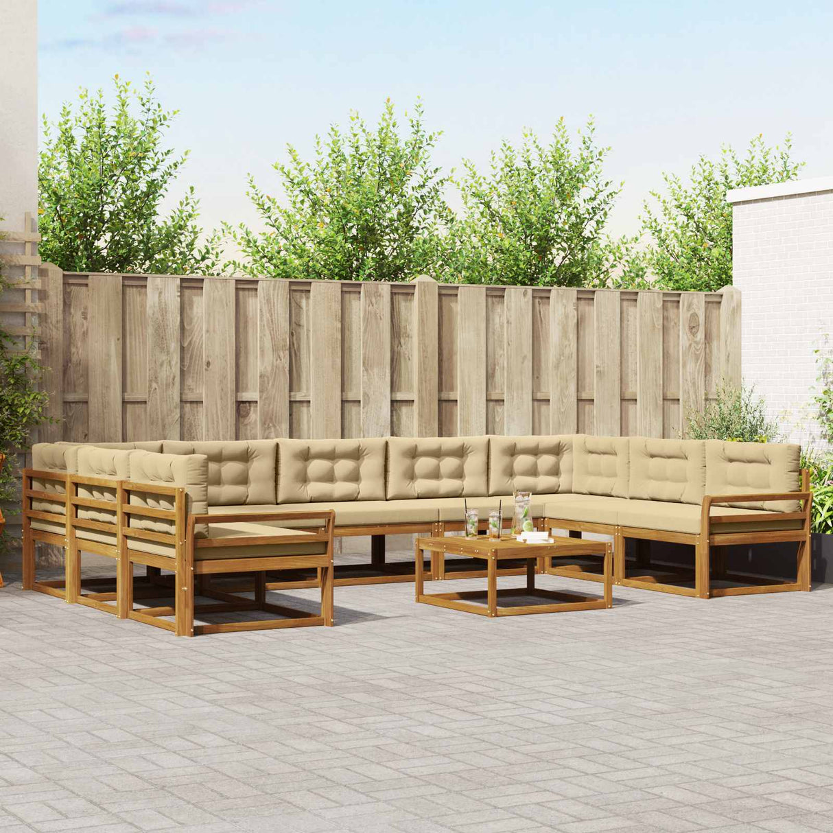 vidaXL Buiten bank set 10 pcs Naturel Massief Acacia Hout