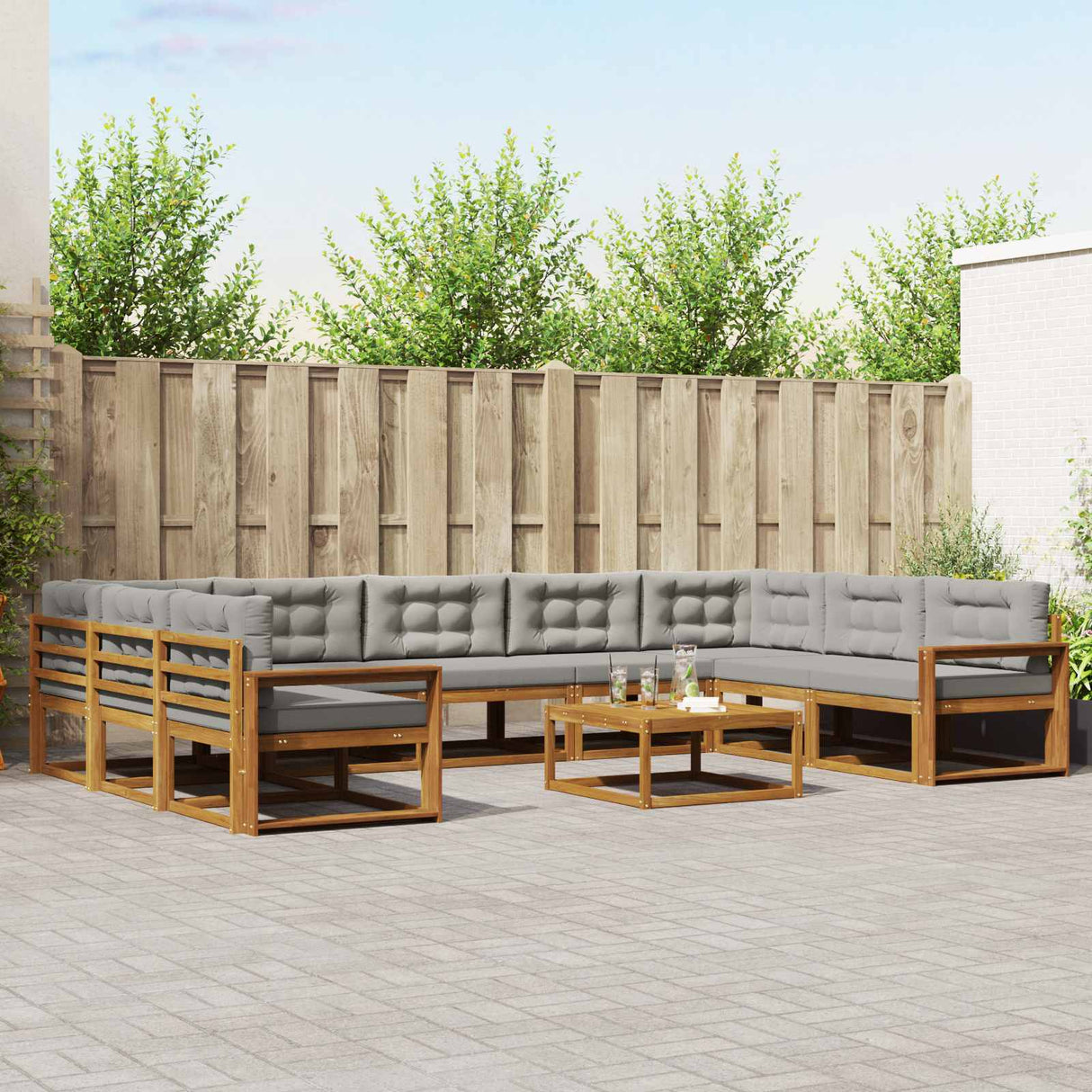 vidaXL Buiten bank set 10 pcs Naturel Massief Acacia Hout