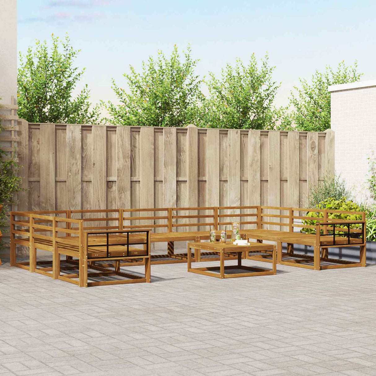 vidaXL Buiten bank set 10 pcs Naturel Massief Acacia Hout