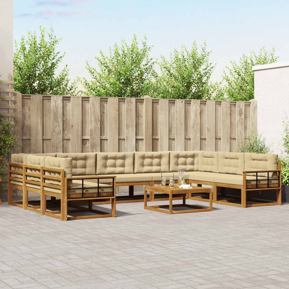 vidaXL Buiten bank set 10 pcs Naturel Massief Acacia Hout