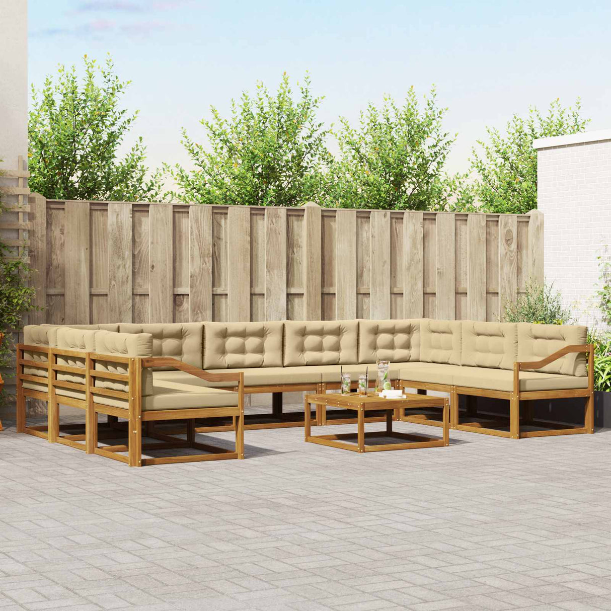 vidaXL Buiten bank set 10 pcs Naturel Massief Acacia Hout