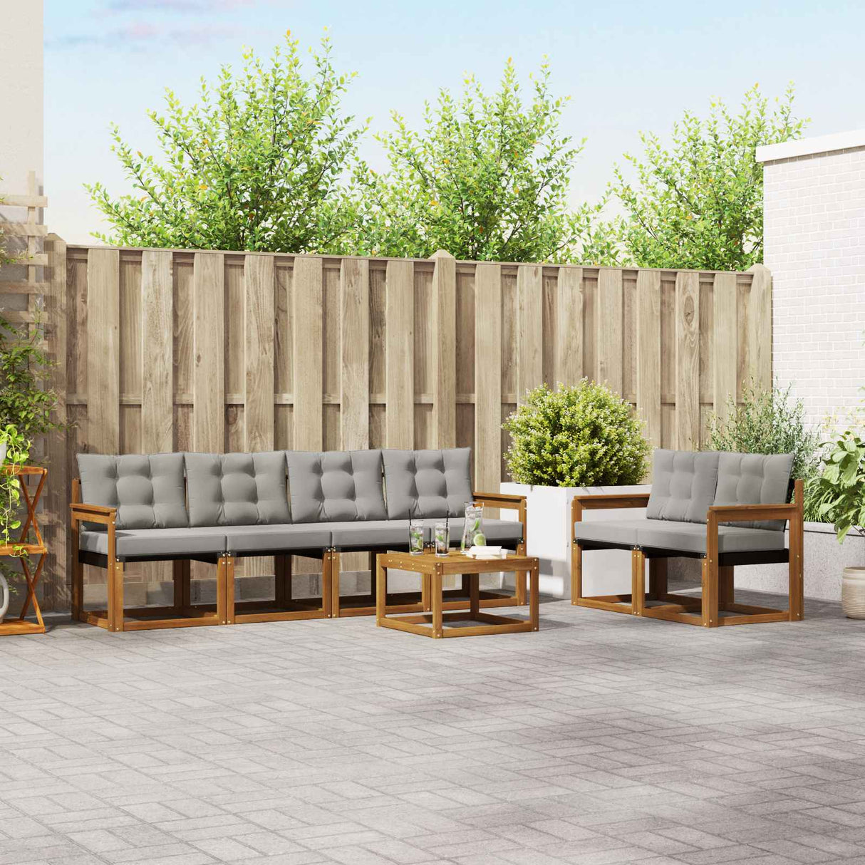 vidaXL Buiten bank set met kussen 7 pcs Natuurlijk en Crème