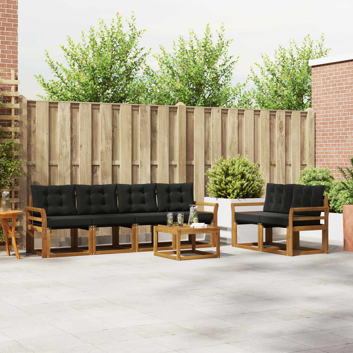 vidaXL Buiten bank set met kussen 7 pcs Natuurlijk en Crème