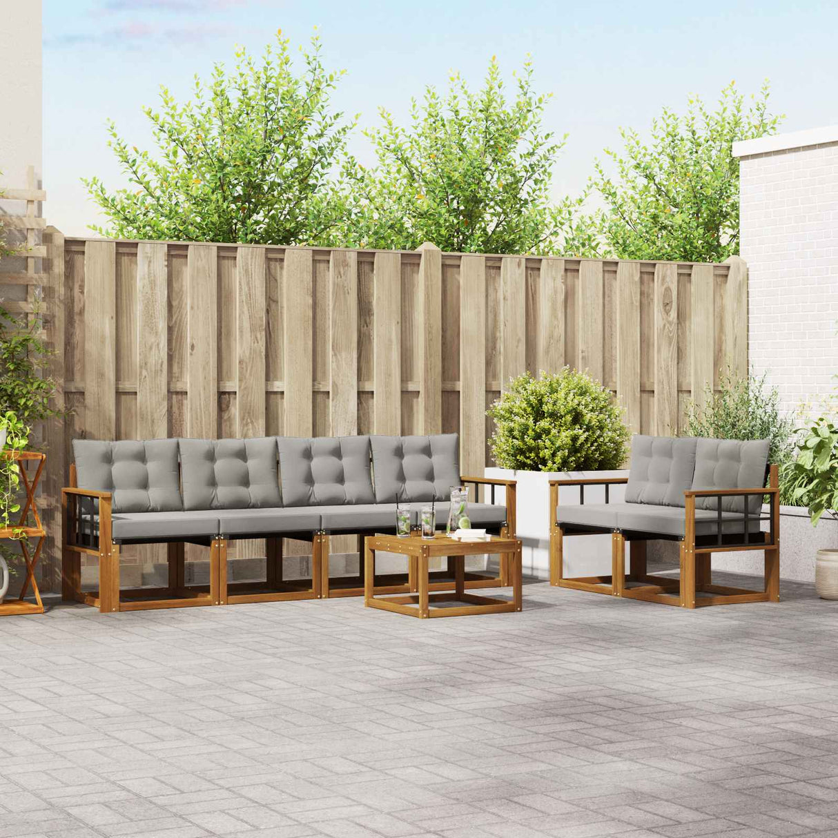 vidaXL Buiten bank set met kussen 7 pcs Natuurlijk en Crème