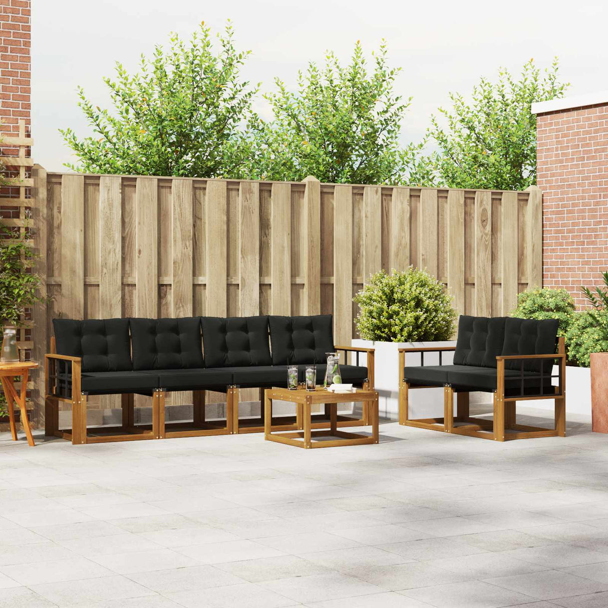 vidaXL Buiten bank set met kussen 7 pcs Natuurlijk en Crème