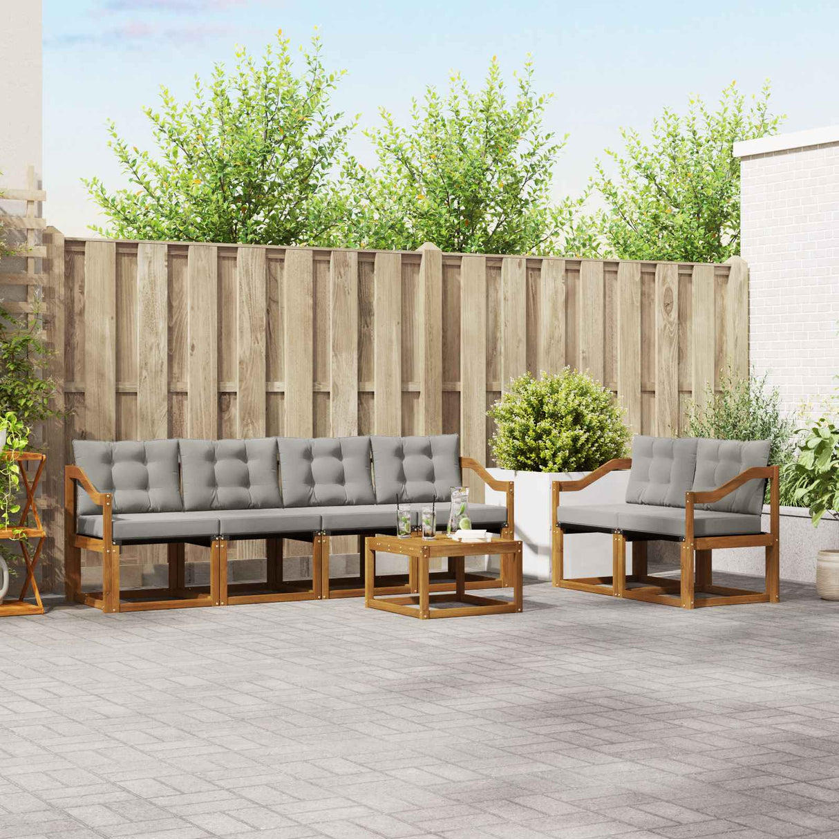 vidaXL Buiten bank set met kussen 7 pcs Natuurlijk en Crème