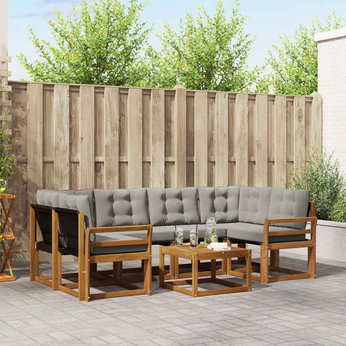 vidaXL Buiten bank set met kussen 7 pcs Natuurlijk en Crème