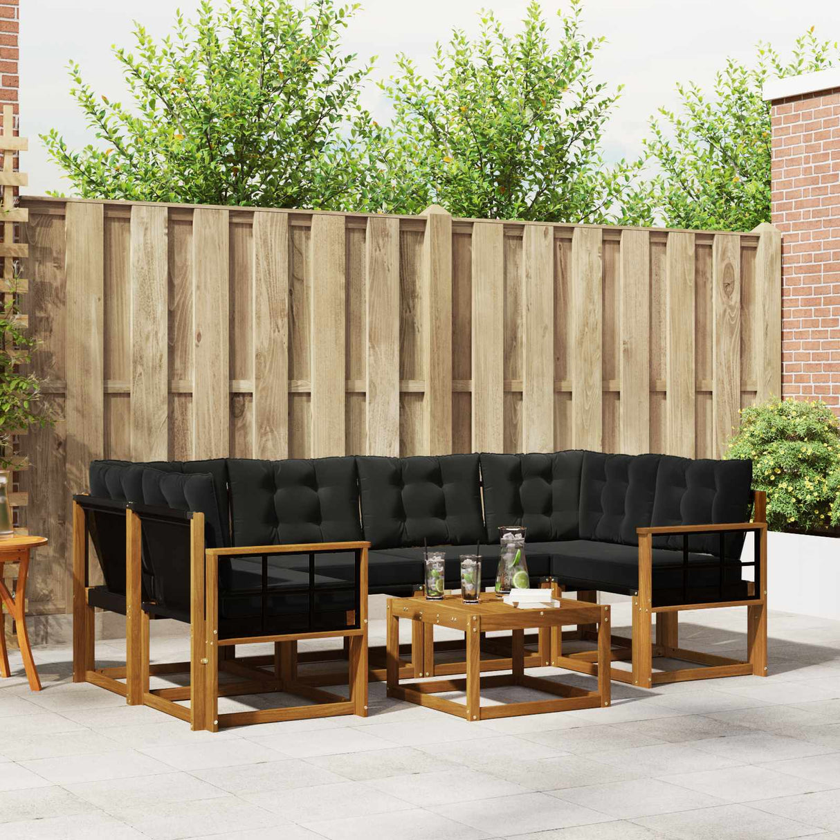 vidaXL Buiten bank set met kussen 7 pcs Natuurlijk en Crème
