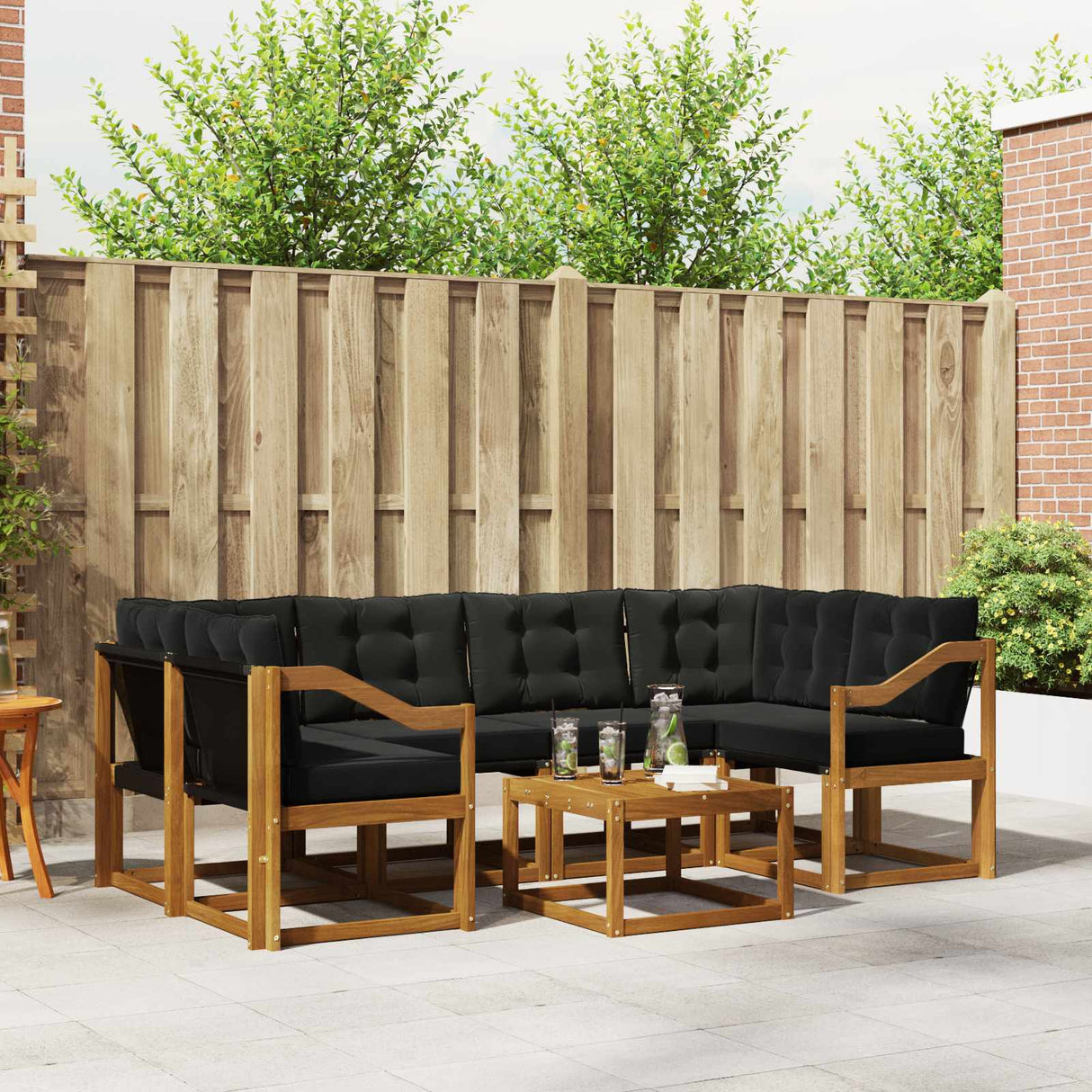 vidaXL Buiten bank set met kussen 7 pcs Natuurlijk en Crème