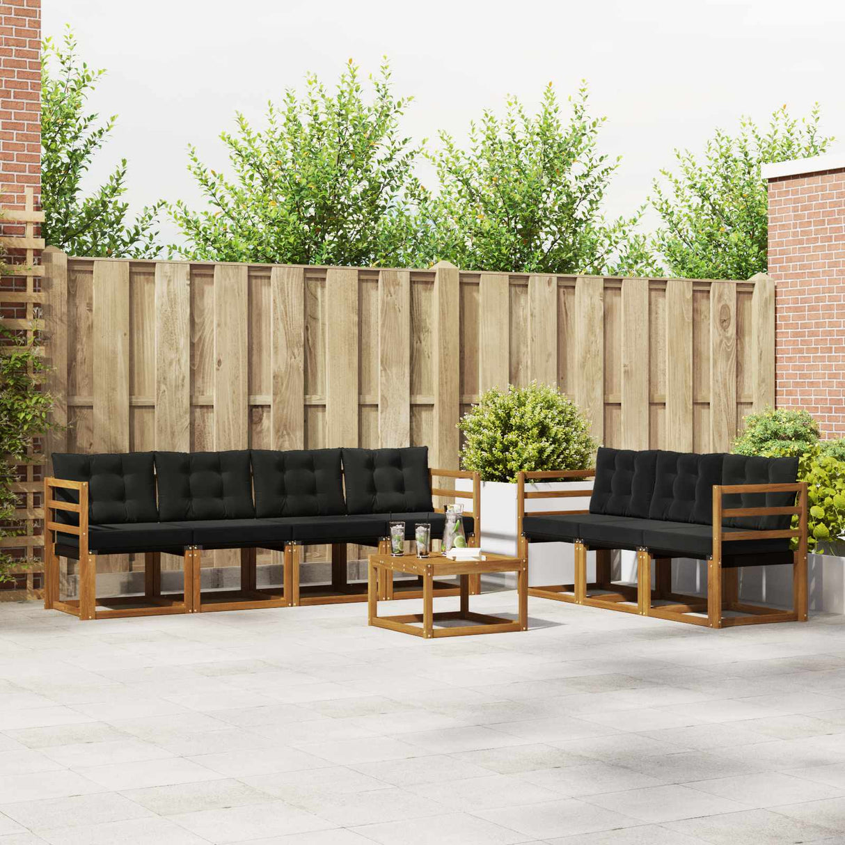 vidaXL Buiten bank set met kussen 8 pcs Natuurlijk en Crème