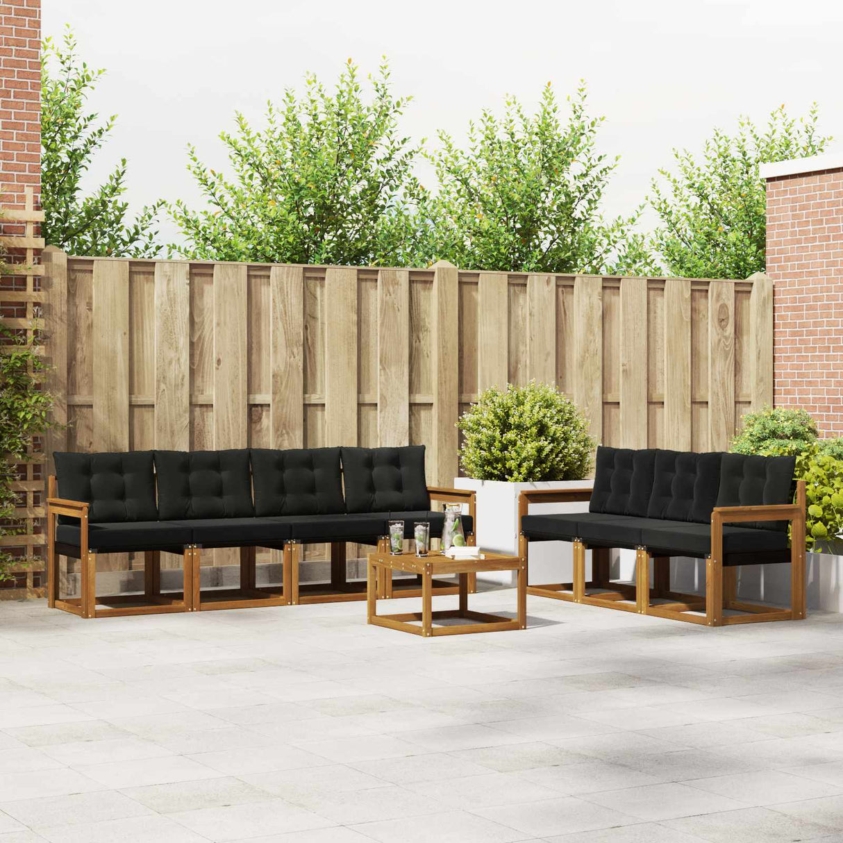vidaXL Buiten bank set met kussen 8 pcs Natuurlijk en Crème