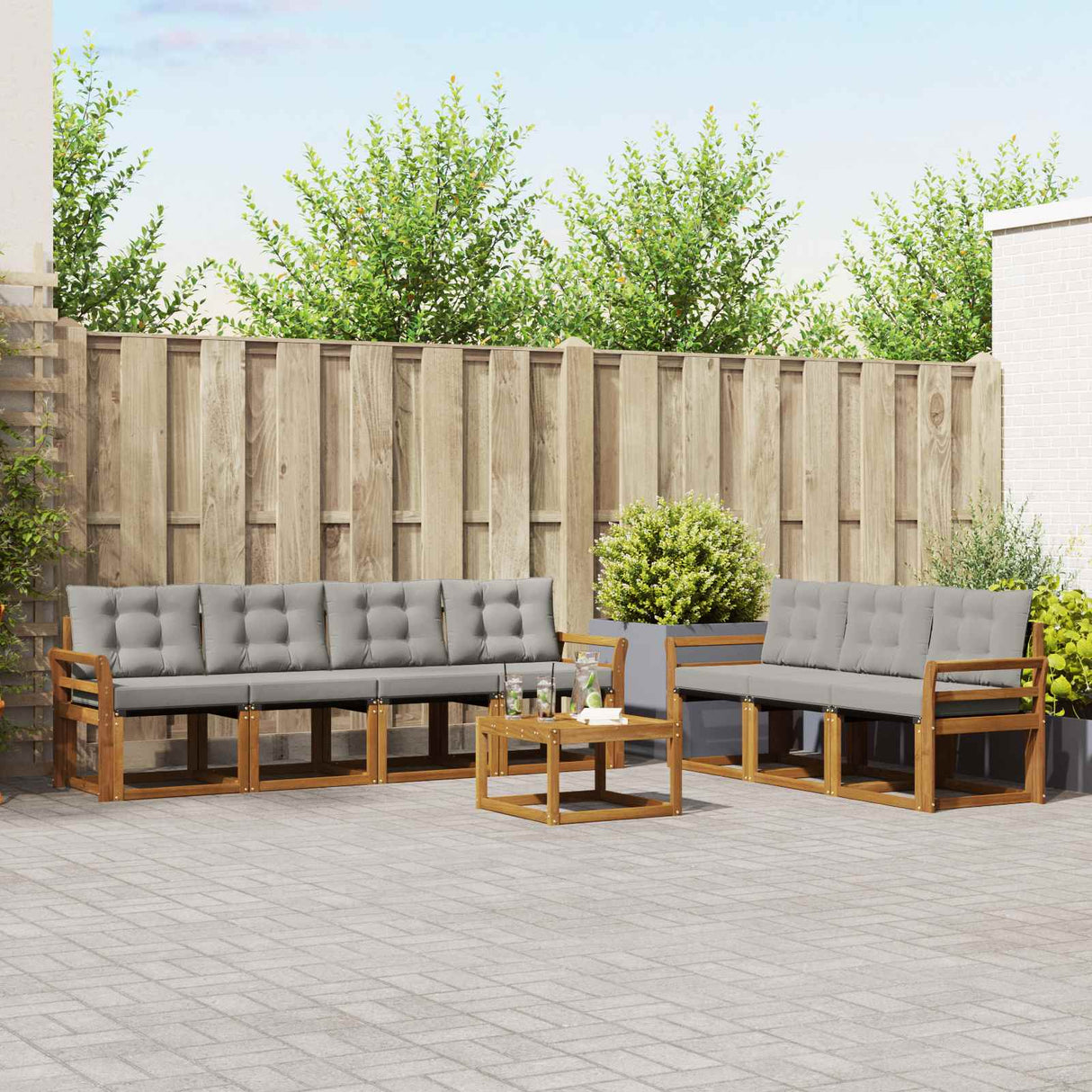 vidaXL Buiten bank set met kussen 8 pcs Natuurlijk en Crème