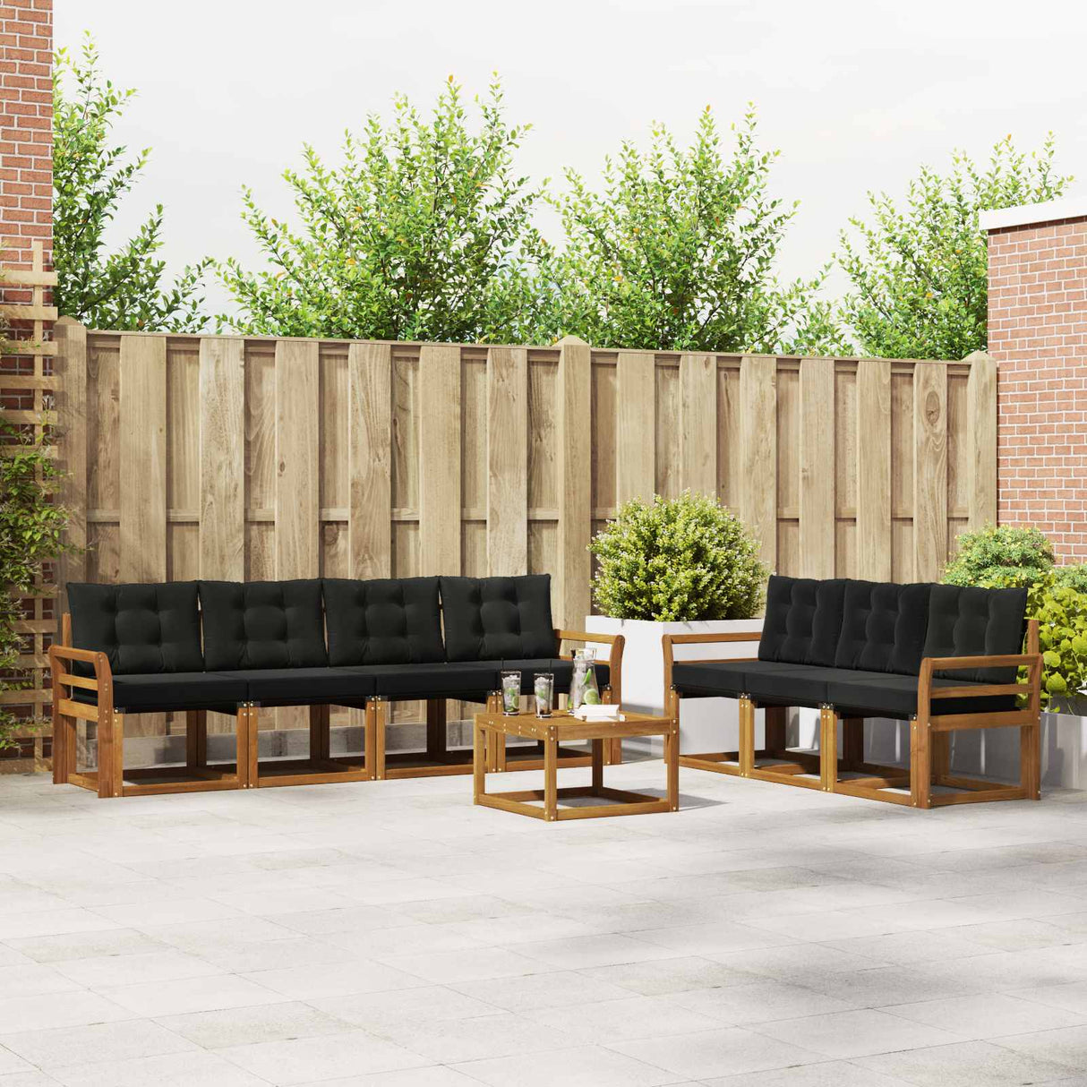 vidaXL Buiten bank set met kussen 8 pcs Natuurlijk en Crème