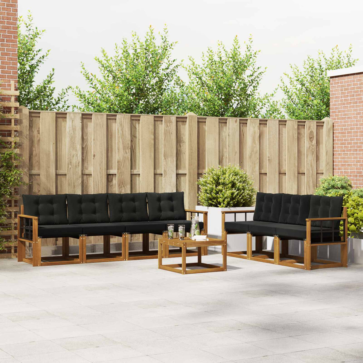 vidaXL Buiten bank set met kussen 8 pcs Natuurlijk en Crème