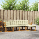 vidaXL Buiten bank set met kussen 5 pcs Natuurlijk en Crème