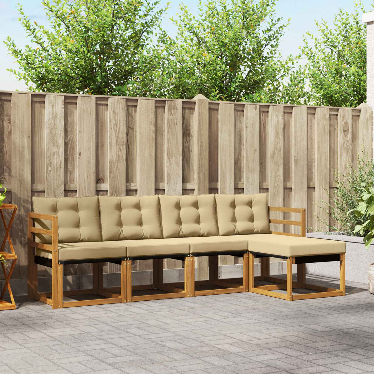 vidaXL Buiten bank set met kussen 5 pcs Natuurlijk en Crème