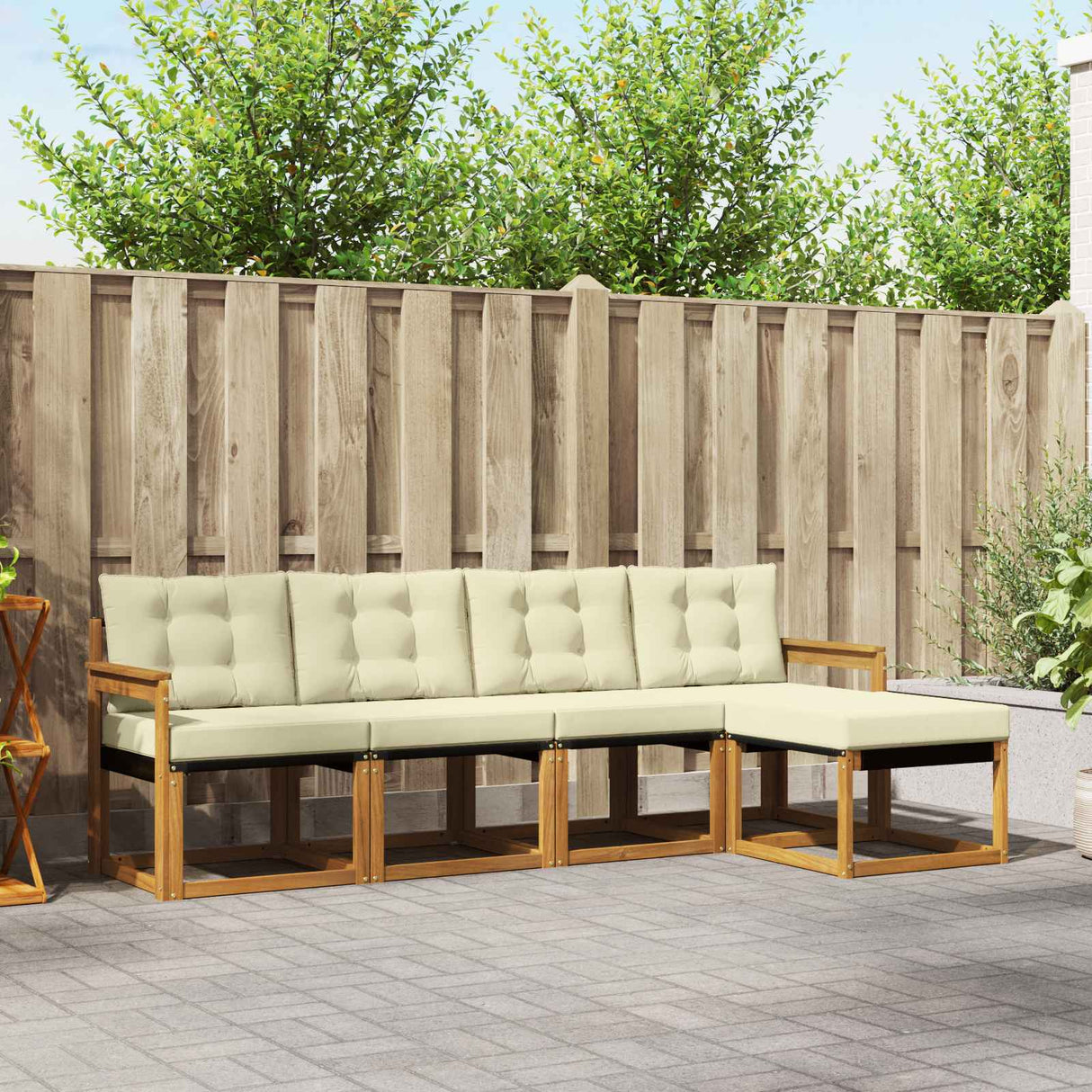 vidaXL Buiten bank set met kussen 5 pcs Natuurlijk en Crème