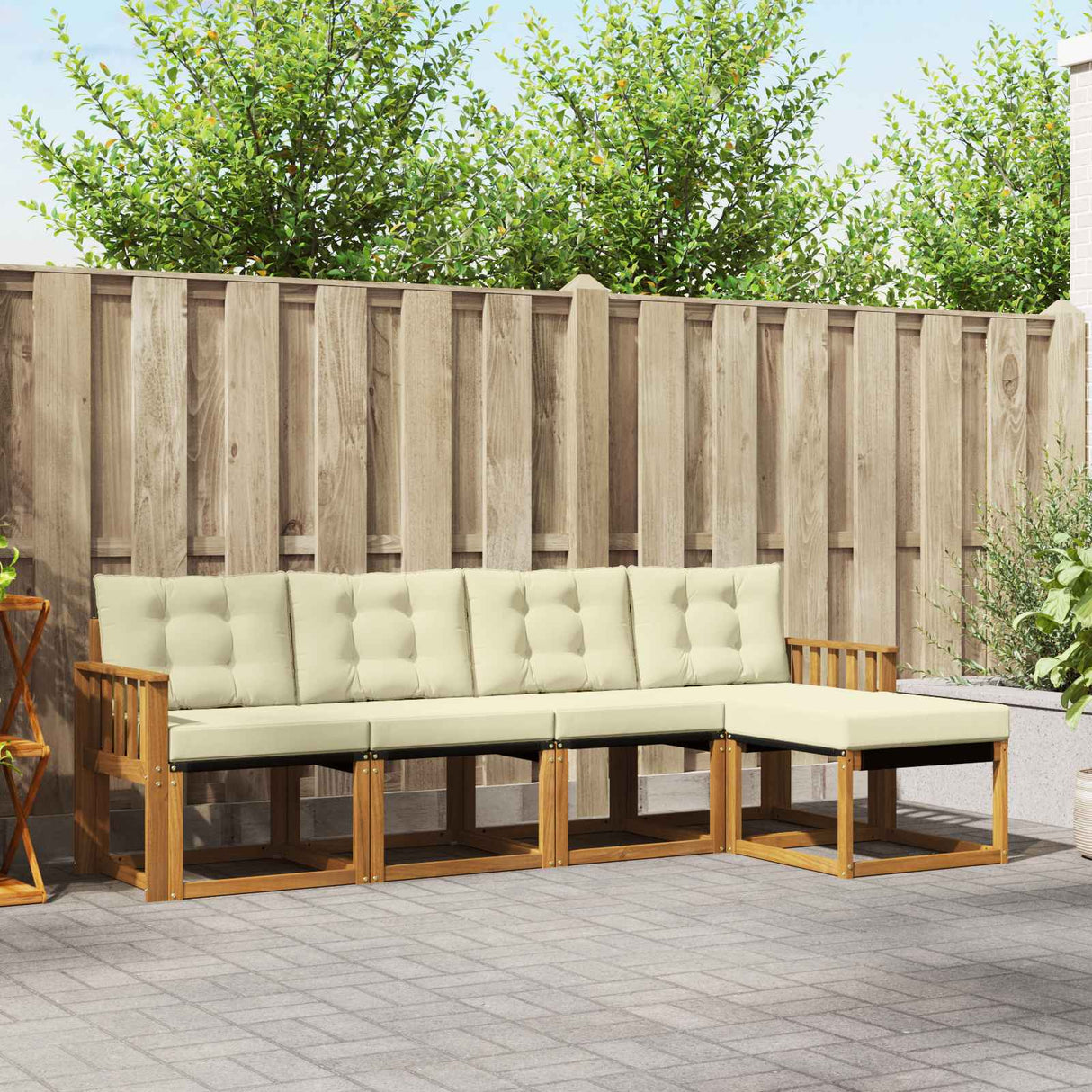 vidaXL Buiten bank set met kussen 5 pcs Natuurlijk en Crème