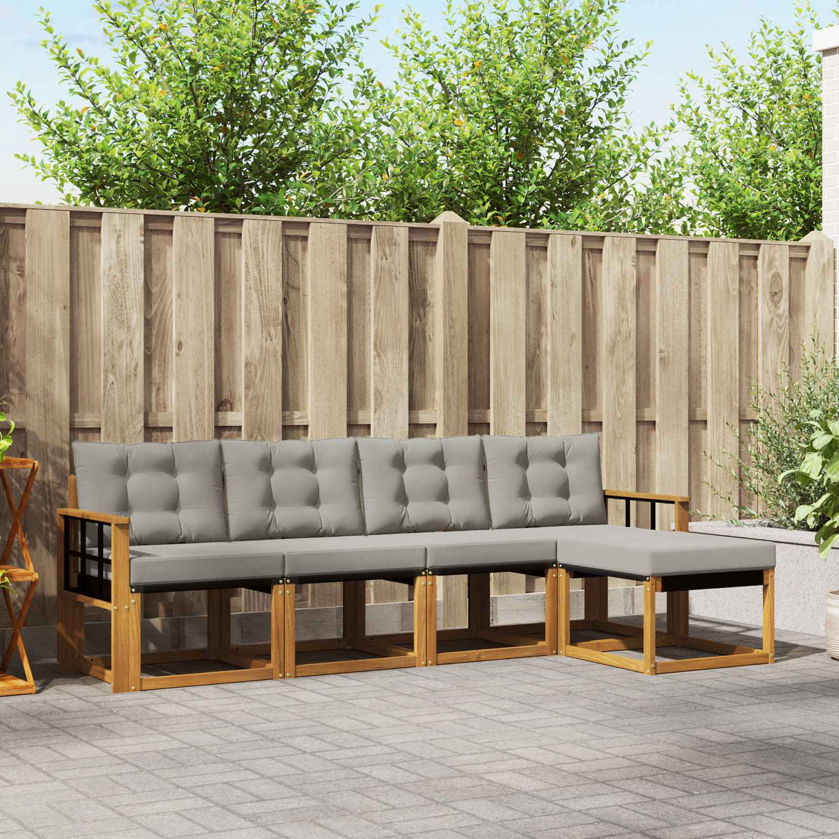vidaXL Buiten bank set met kussen 5 pcs Natuurlijk en Crème
