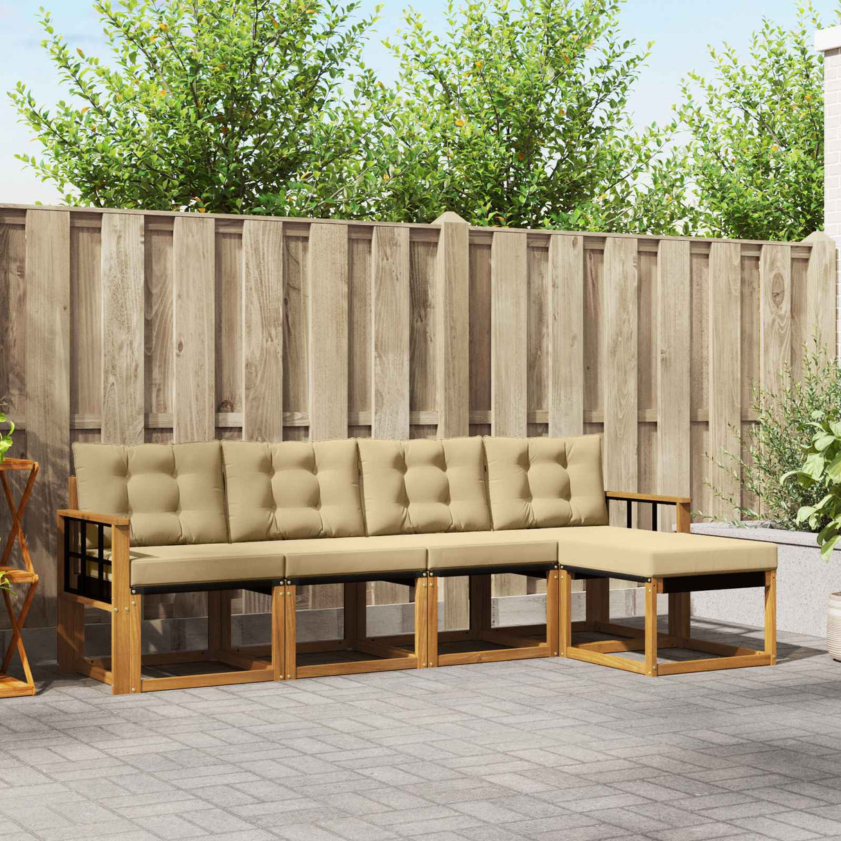 vidaXL Buiten bank set met kussen 5 pcs Natuurlijk en Crème