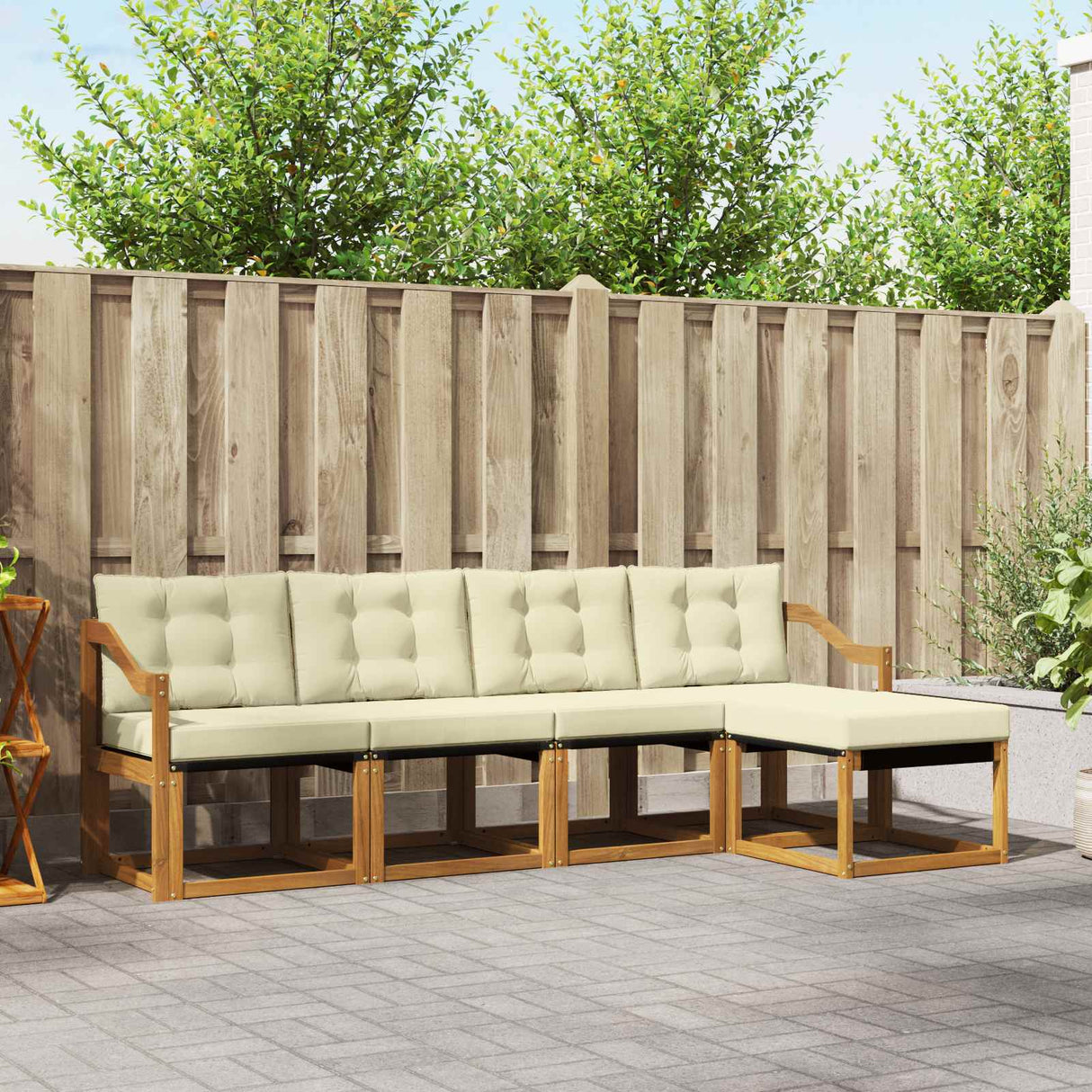vidaXL Buiten bank set met kussen 5 pcs Natuurlijk en Crème