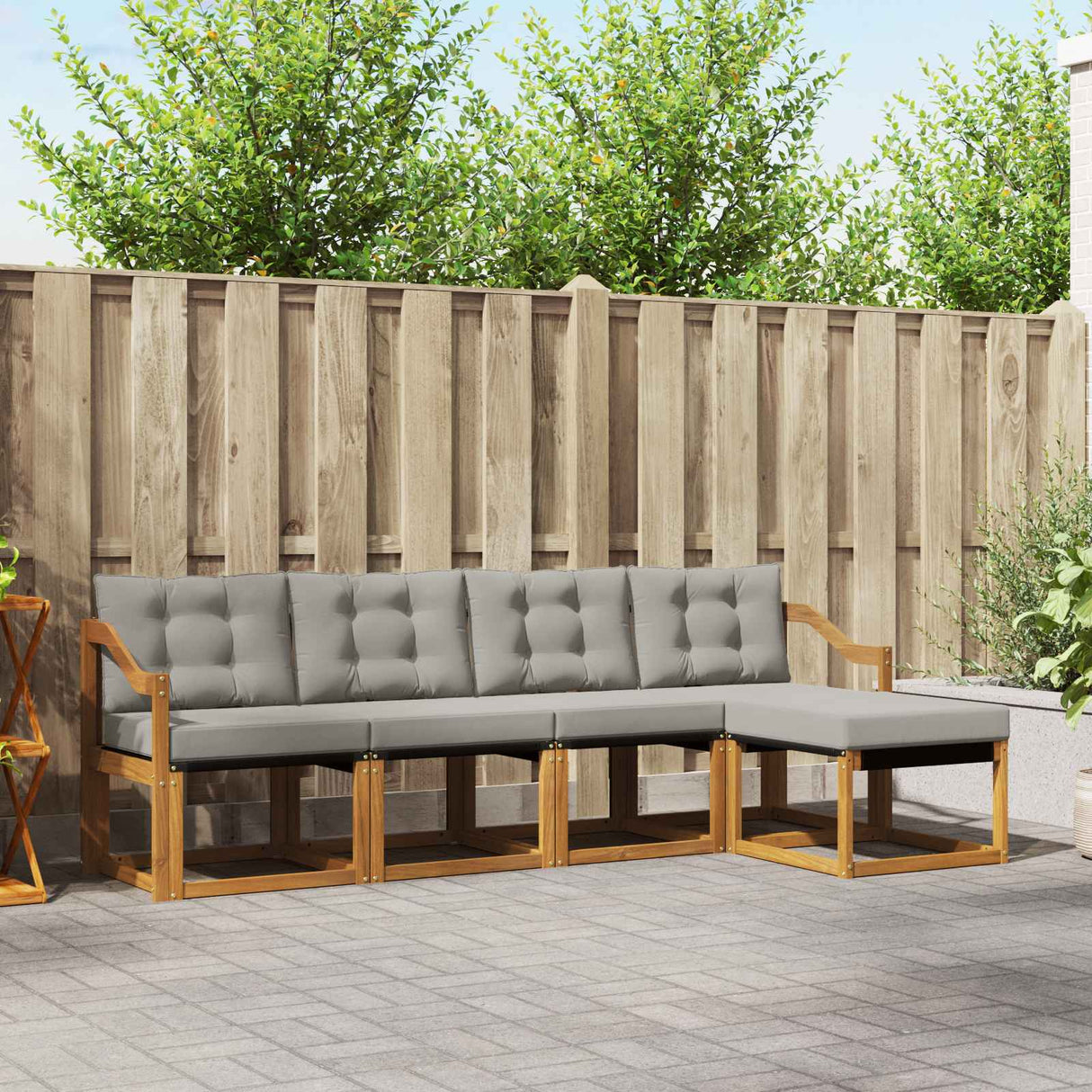 vidaXL Buiten bank set met kussen 5 pcs Natuurlijk en Crème