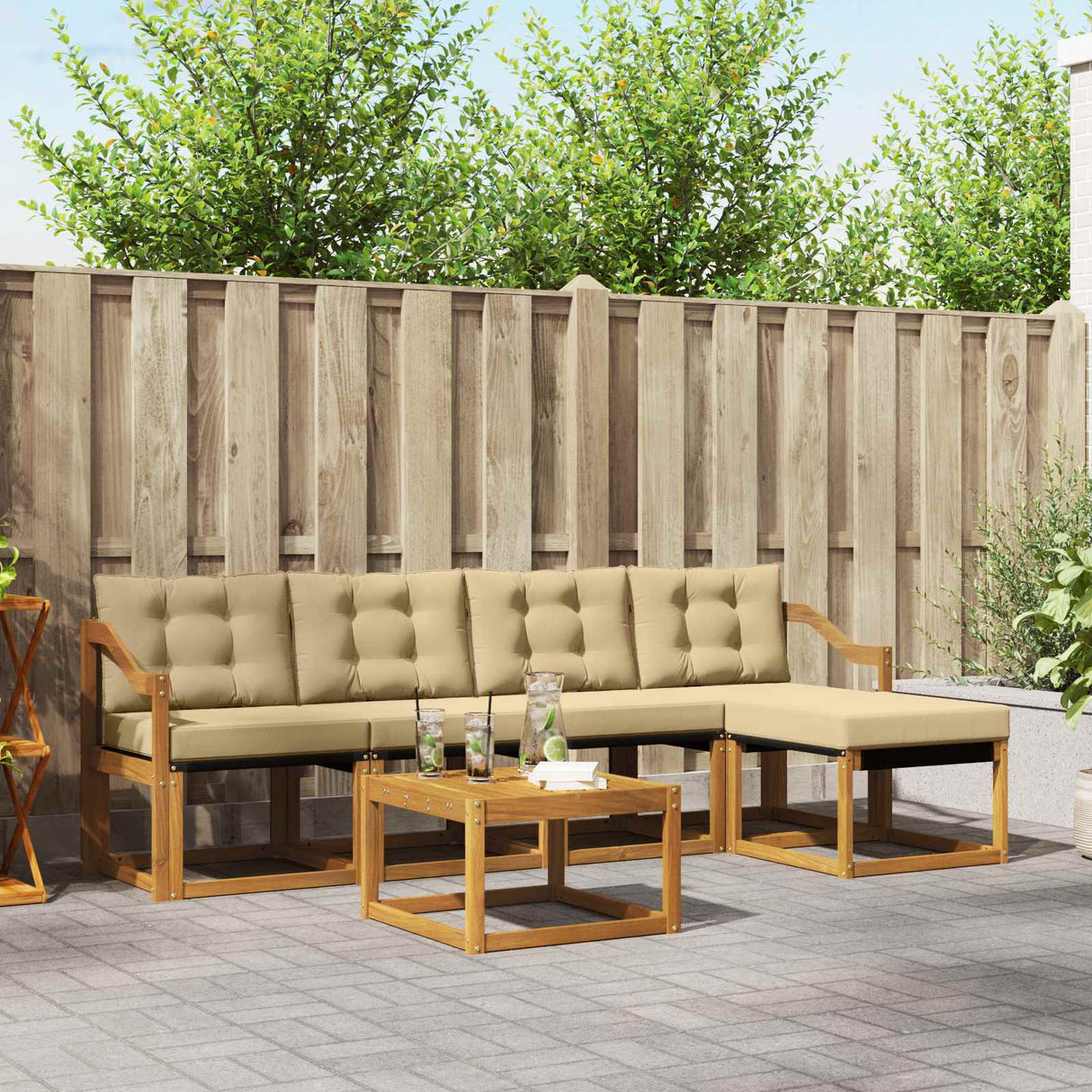 vidaXL Buiten bank set met kussen 6 pcs Natuurlijk en Crème