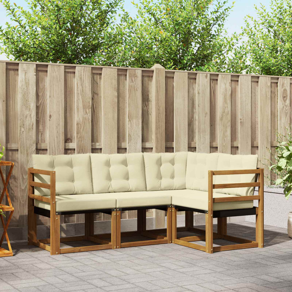vidaXL Buiten bank set met kussen 4 pcs Natuurlijk en Crème
