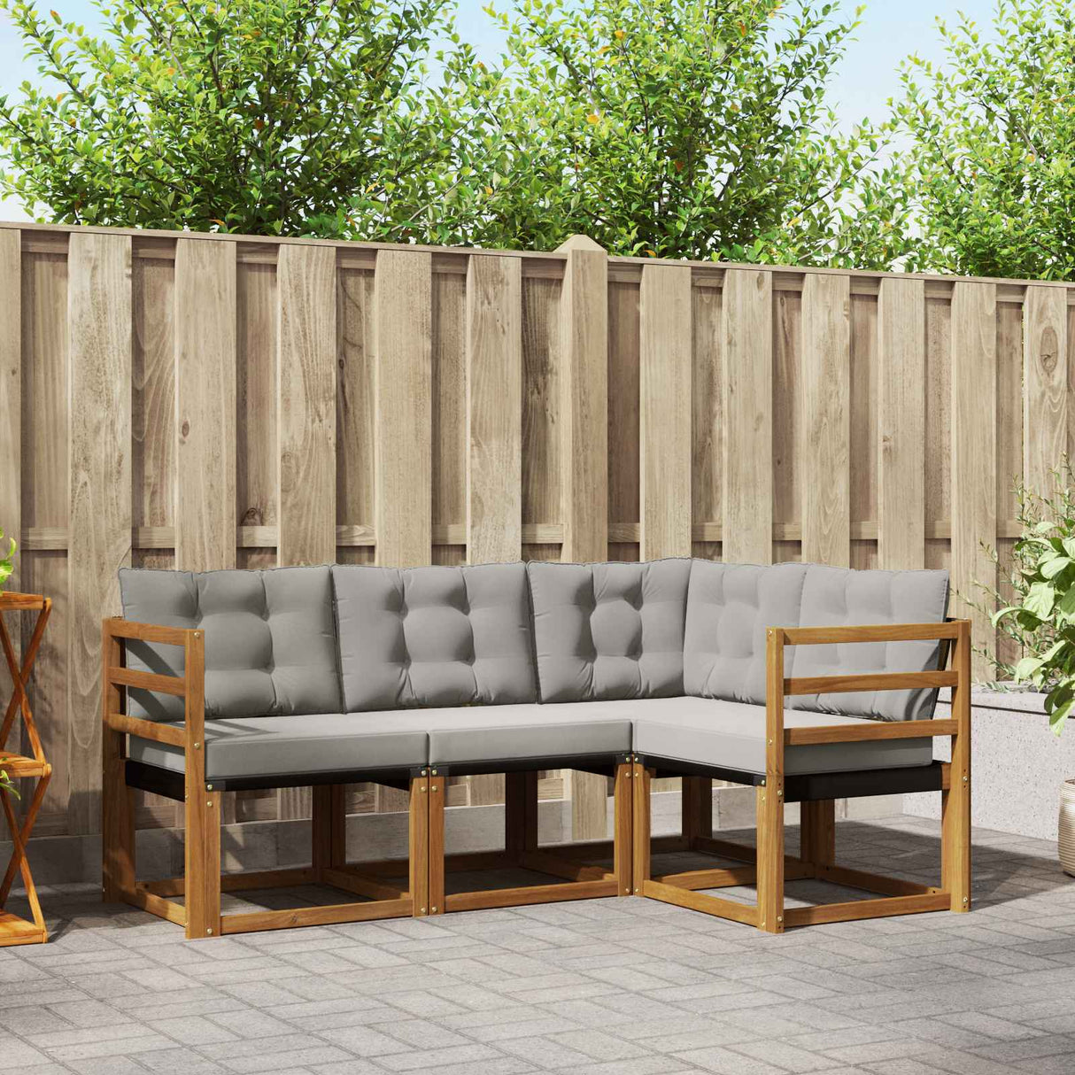 vidaXL Buiten bank set met kussen 4 pcs Natuurlijk en Crème