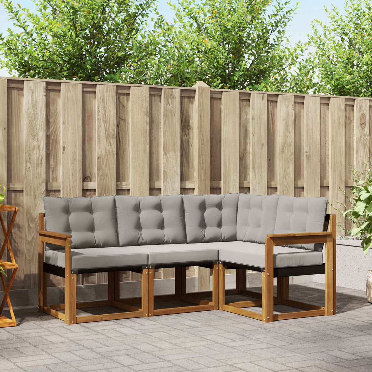 vidaXL Buiten bank set met kussen 4 pcs Natuurlijk en Crème