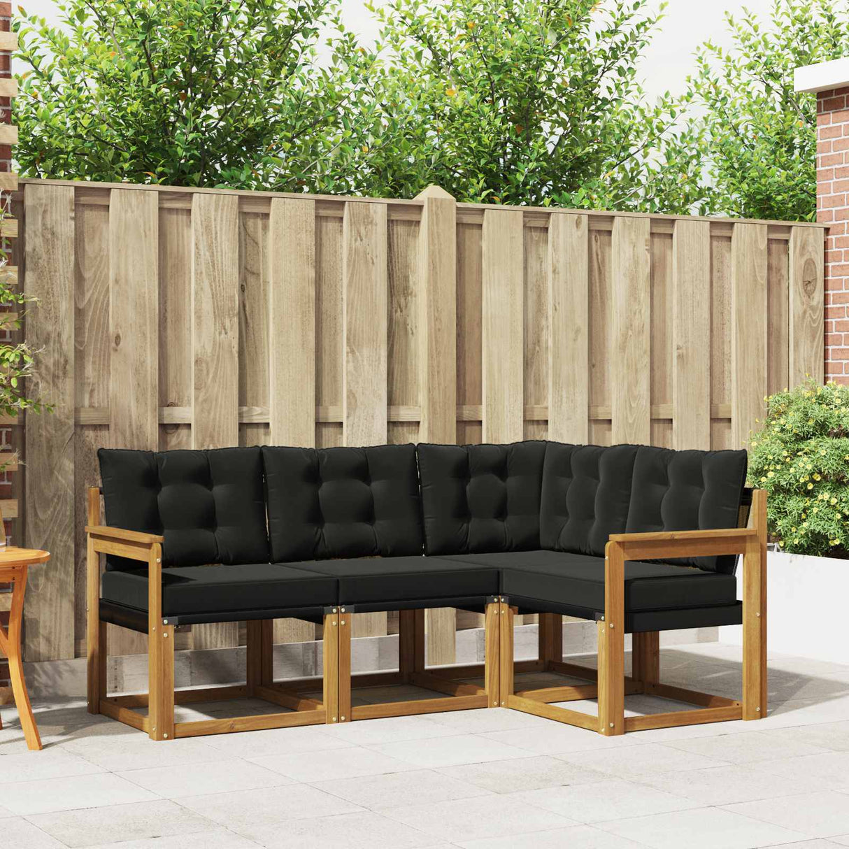 vidaXL Buiten bank set met kussen 4 pcs Natuurlijk en Crème