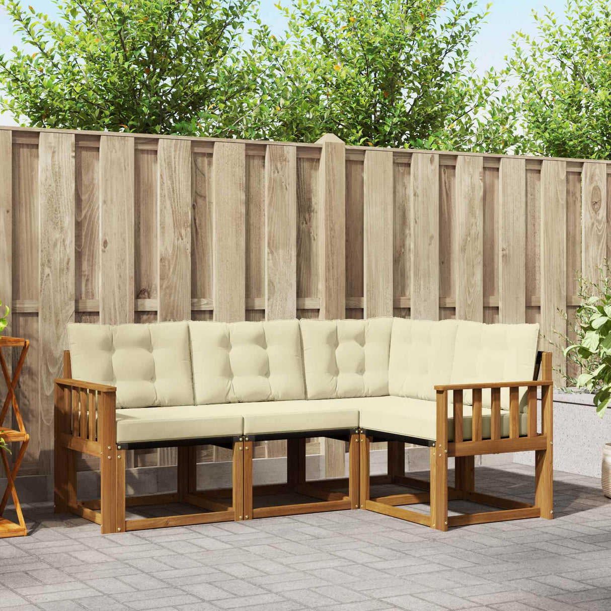 vidaXL Buiten bank set met kussen 4 pcs Natuurlijk en Crème