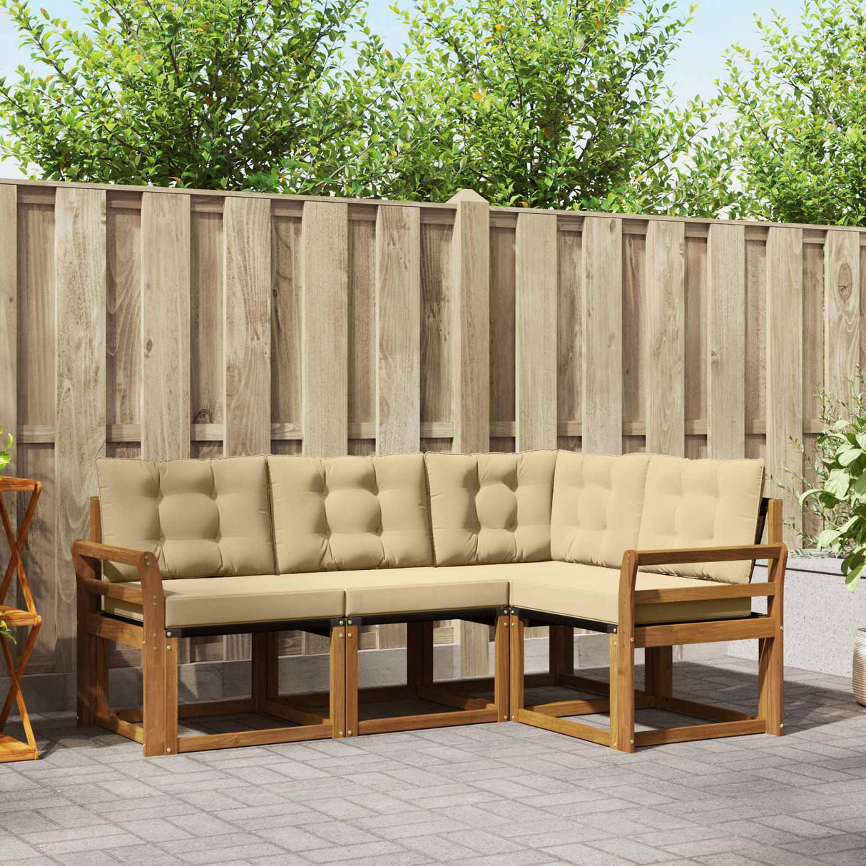 vidaXL Buiten bank set met kussen 4 pcs Natuurlijk en Crème
