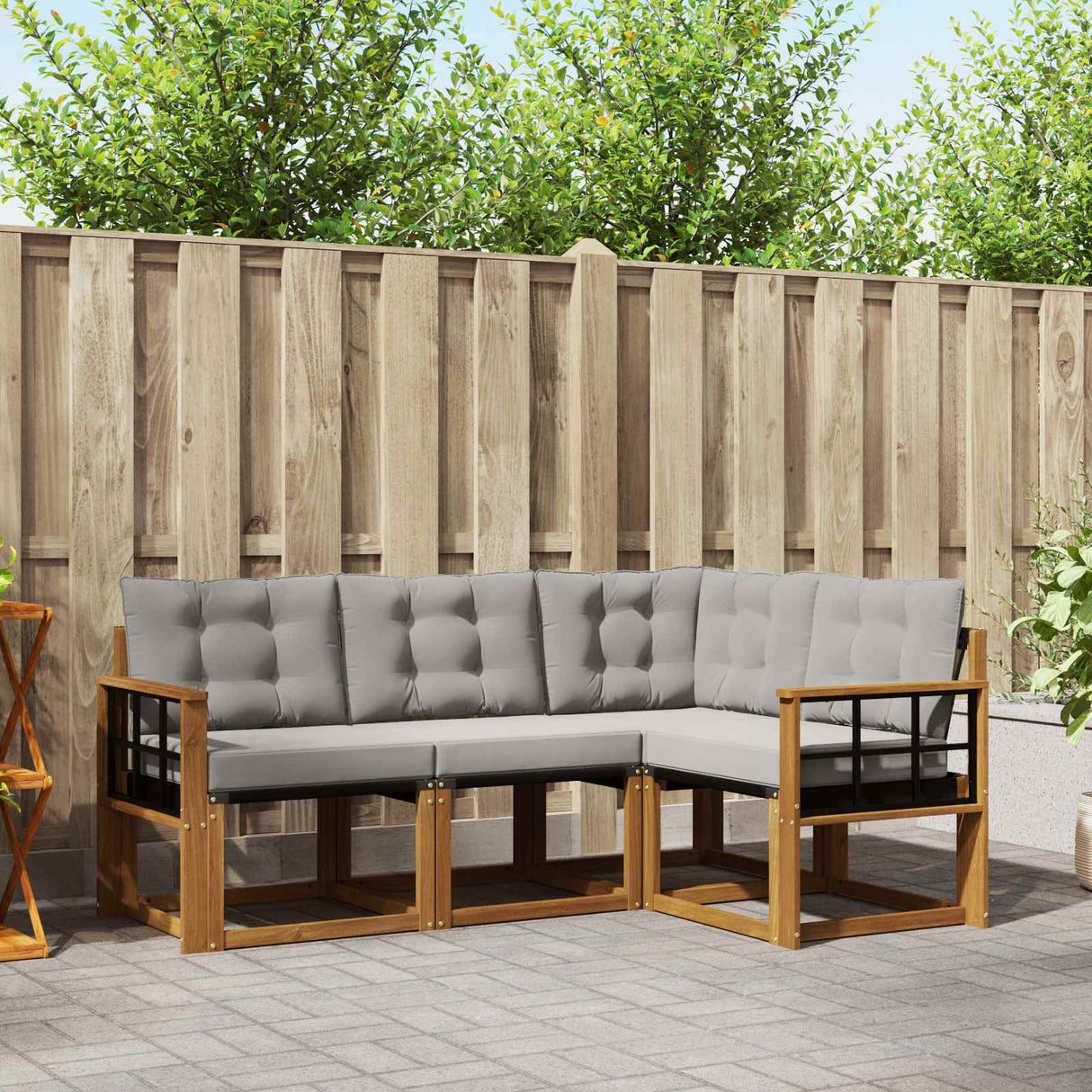 vidaXL Buiten bank set met kussen 4 pcs Natuurlijk en Crème