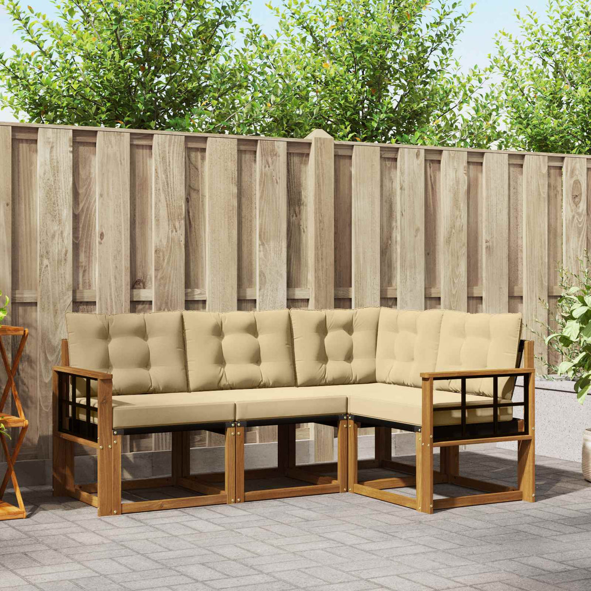 vidaXL Buiten bank set met kussen 4 pcs Natuurlijk en Crème