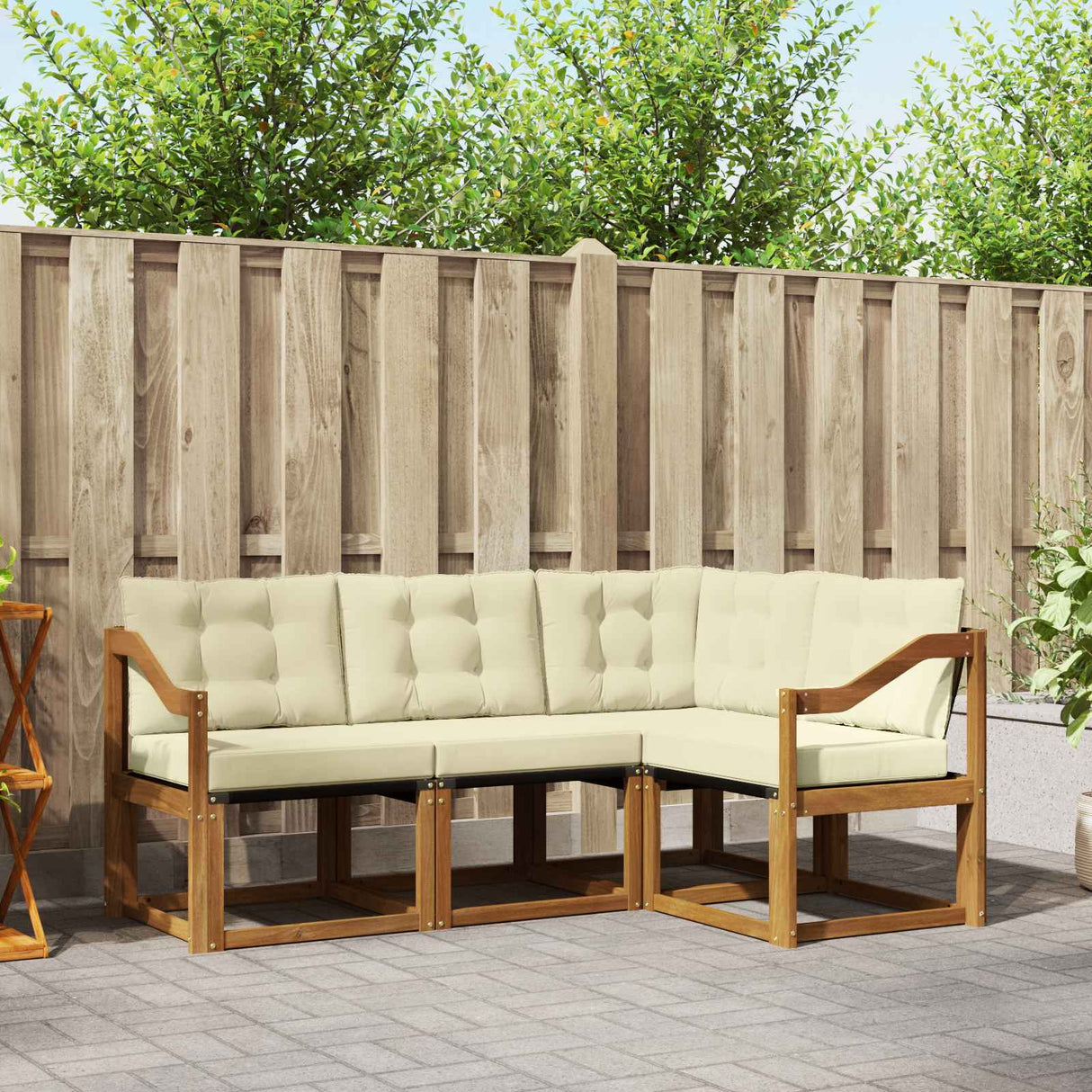 vidaXL Buiten bank set met kussen 4 pcs Natuurlijk en Crème