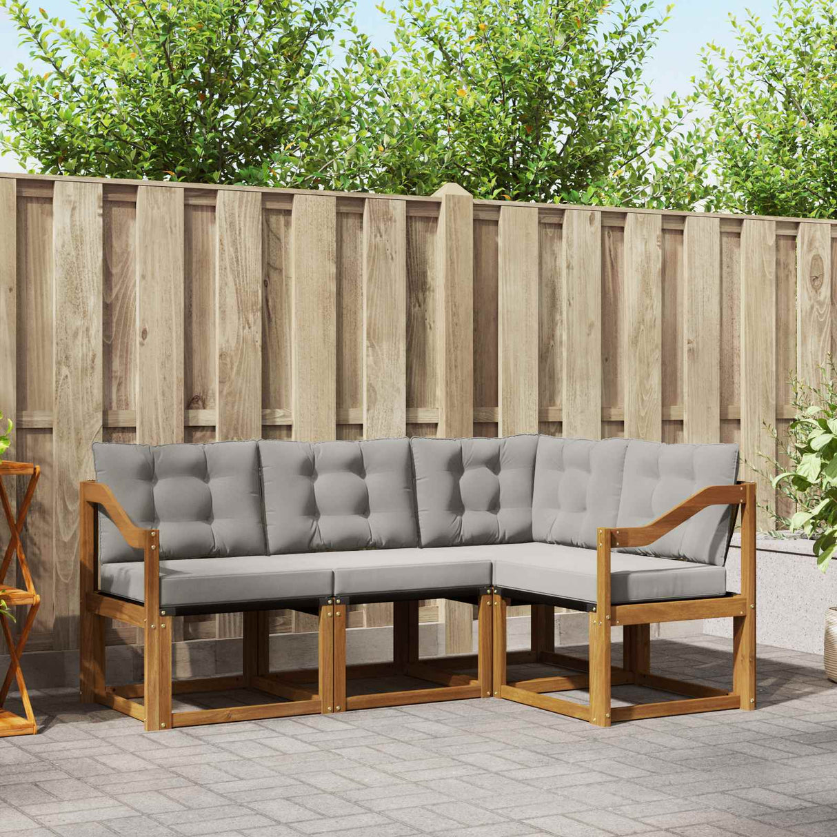 vidaXL Buiten bank set met kussen 4 pcs Natuurlijk en Crème