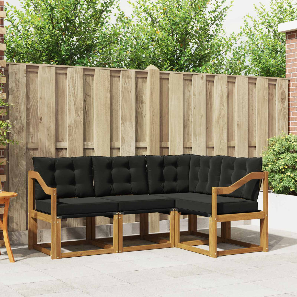 vidaXL Buiten bank set met kussen 4 pcs Natuurlijk en Crème