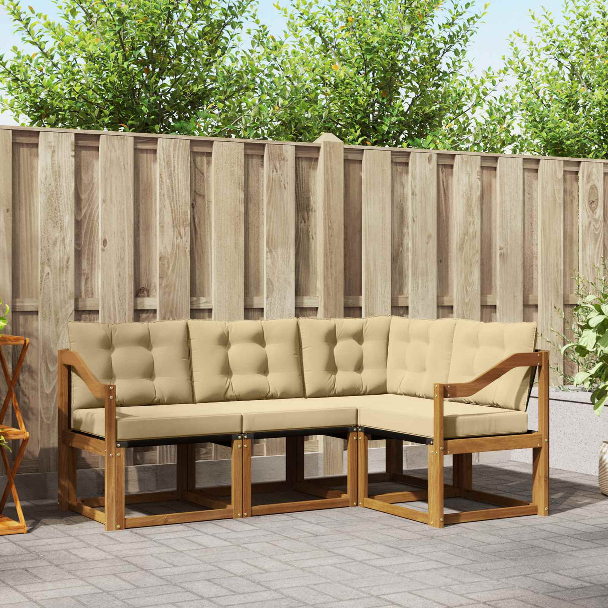 vidaXL Buiten bank set met kussen 4 pcs Natuurlijk en Crème